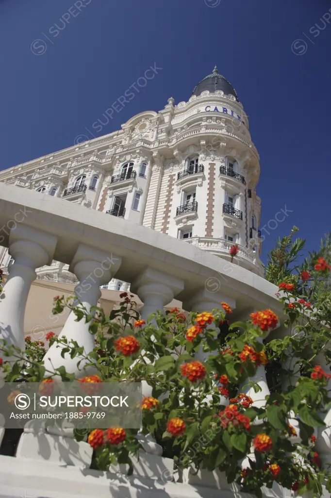 France, Cote d'Azur, Cannes, Carlton Hotel and flowers