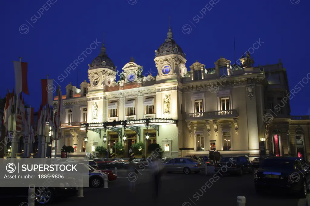 Monaco, Cote d'Azur, Monte Carlo, Casino at night