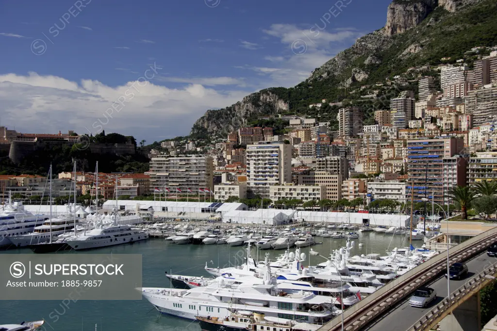Monaco, Cote d'Azur, Monte Carlo, Yachts in harbour at Port Hercule