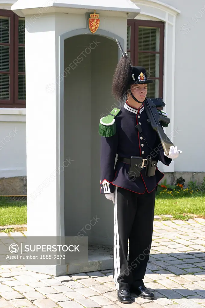 Norway, , Oslo, Akershus Fort - royal guard on sentry duty
