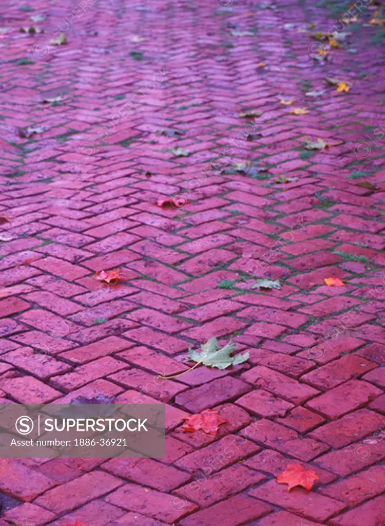 Antique and historic brick sidewalk in the Susquehanna River town of Columbia, Pennsylvania, USA