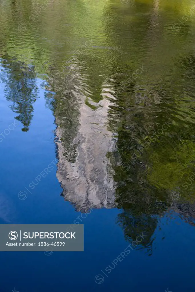 EL CAPITAN is refelected in the MERCED RIVER in the YOSEMITE VALLEY - YOSEMITE NATIONAL PARK, CALIFORNIA