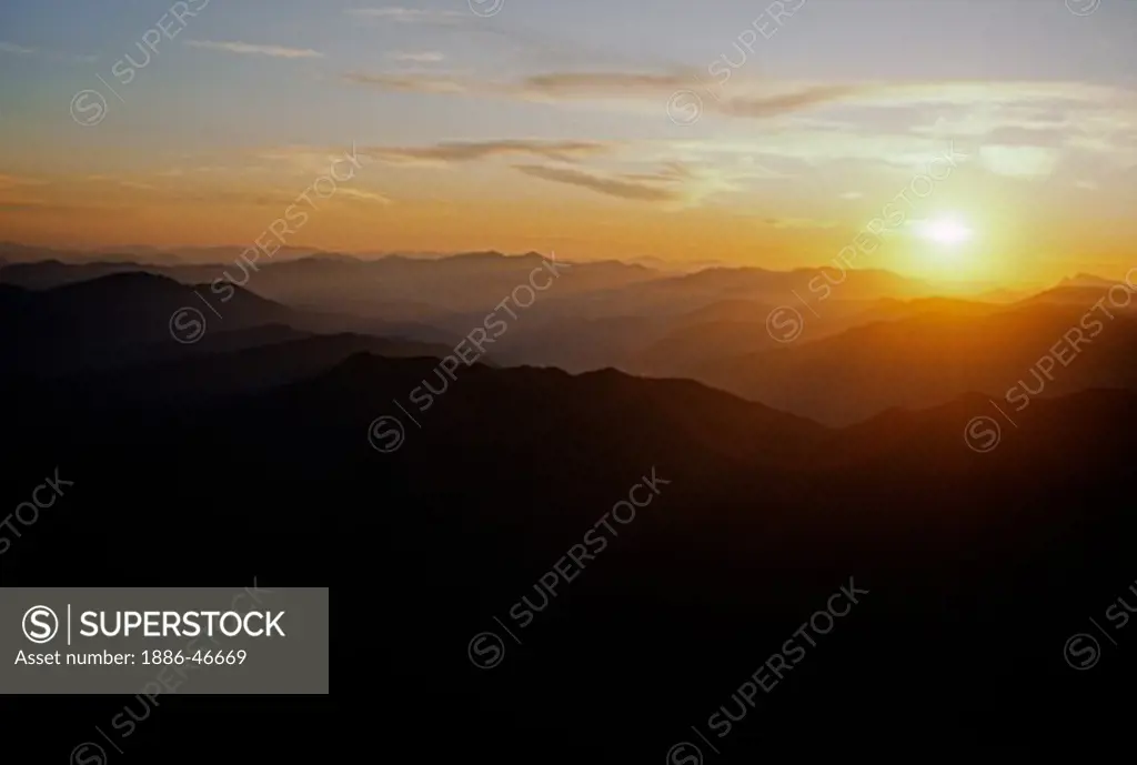 SUNRISE over the middle hills of the HIMALAYAS - ANNAPURNA REGION, CENTRAL NEPAL