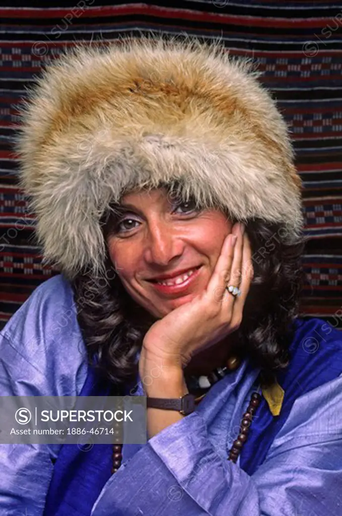 Woman wears a TIBETAN FOX FUR HAT - MAY 1986 (MR)