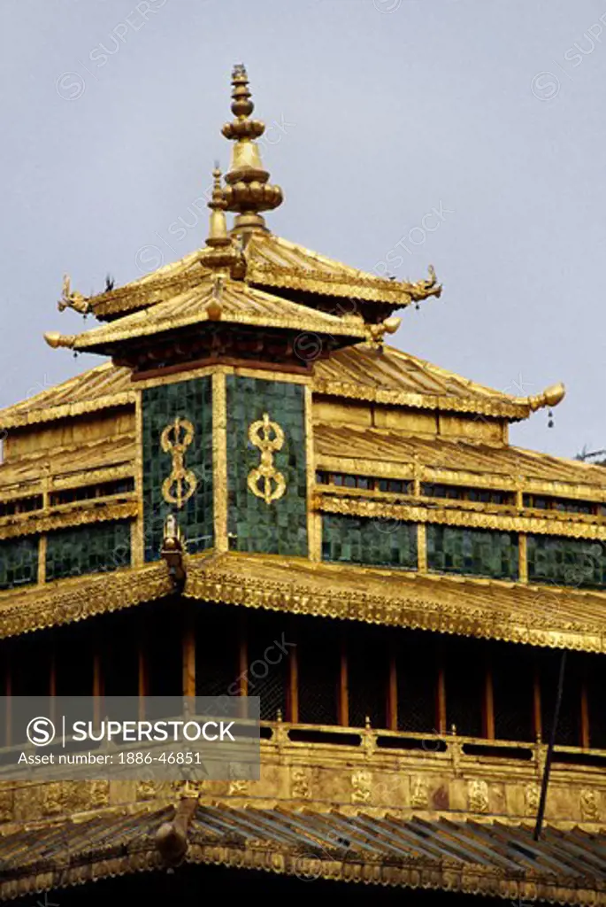 Distinctive GREEN & GOLD DORJE design of SAMYE built in 770 AD which was the first BUDDHIST MONASTERY in TIBET