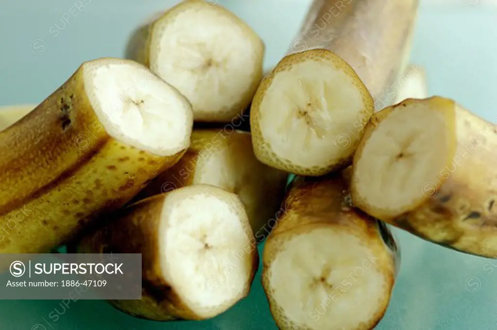Seven banana fruit cut pieces