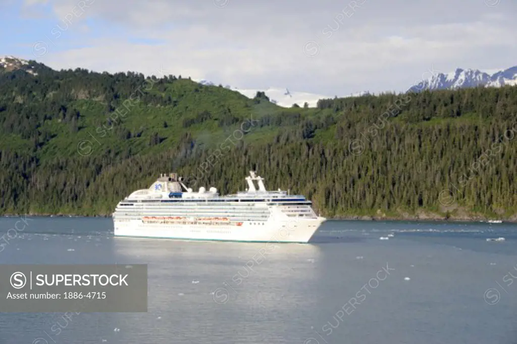 Island princess cruise ship of princess cruise line near Hubbard glacier; The longest tidewater glacier in Alaska ; Saint Elias  national park ; Disenchantment bay ; Alaska ; U.S.A. United States of America