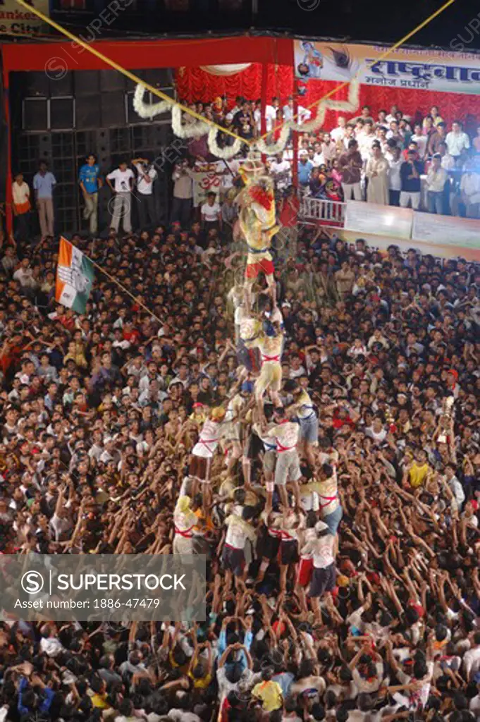 Dahi Hundie ; Human Pyramid ; Janmashtami janmashtami gokul ashtami govinda Festival ; Bombay Mumbai ; maharashtra ; india NO MR ;NO PR