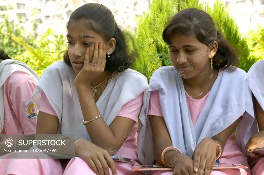 Girls in classroom of school at Ralegan Siddhi near Pune, Maharashtra, India