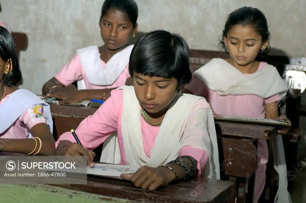 Girls in classroom of school at Ralegan Siddhi near Pune, Maharashtra, India