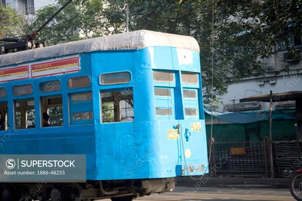 Tram in old way of commuting service ; Calcutta now Kolkata ; West Bengal ; India