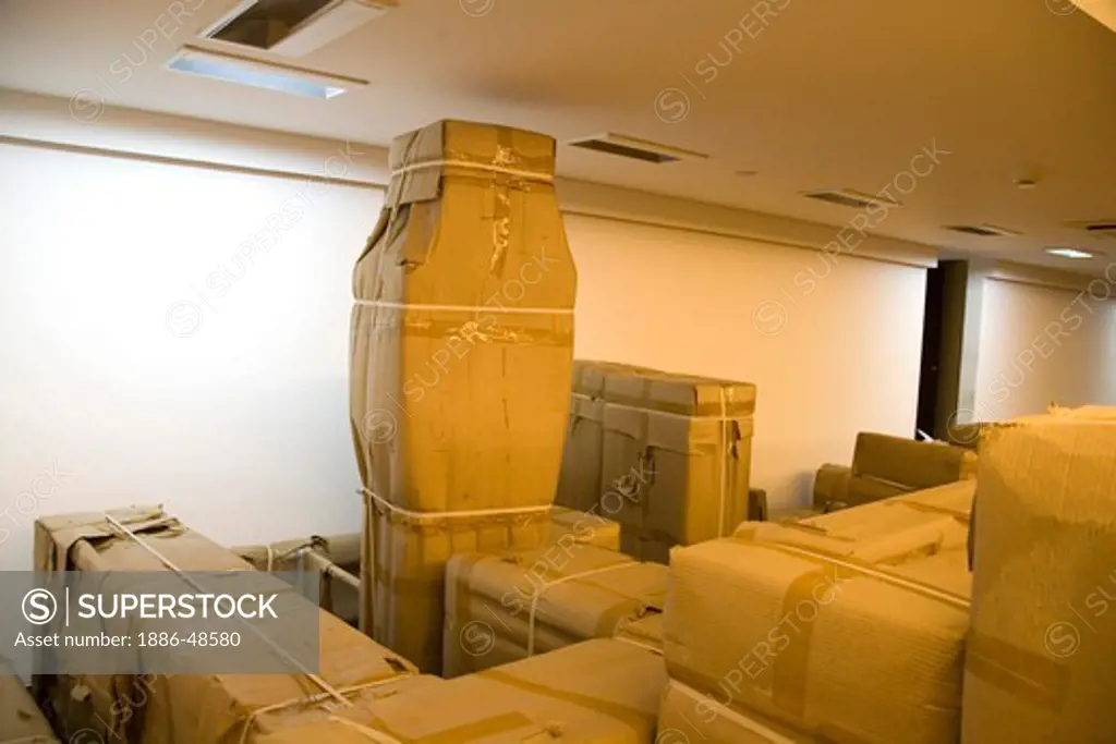 Packed parcel goods store in room ; Bombay Mumbai ; Maharashtra ; India