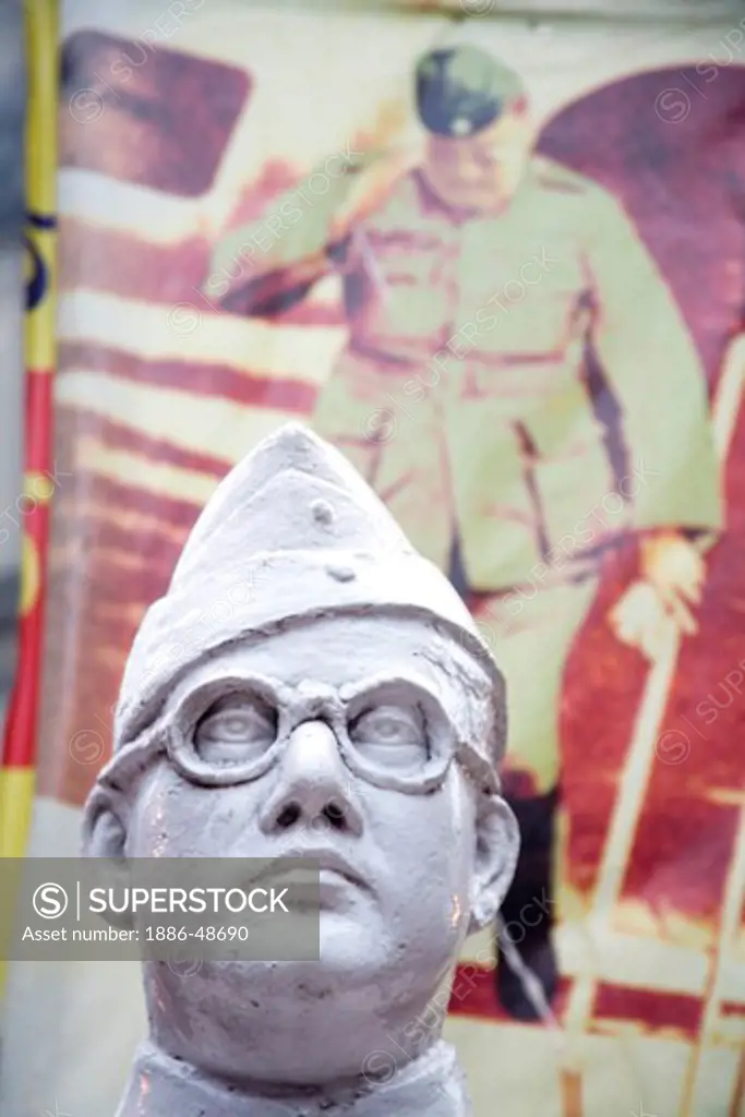 Statue of national leader and freedom fighter Netaji Subhash Chandra Bose ; Bada bazaar ; Calcutta now Kolkata ; West Bengal ; India