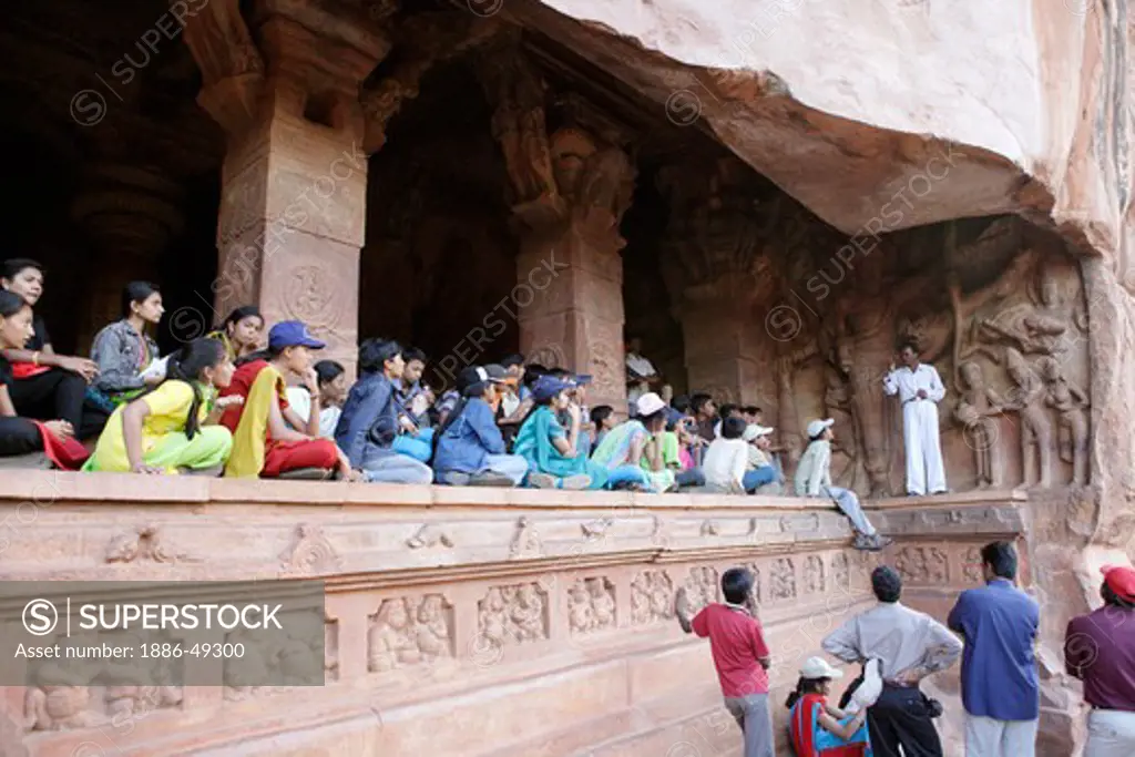Badami ; Chalukya ; Cave 3 ; (575 A.D. - 585 A.D).;Dedicated To Vishnu ; UNESCO World Heritage Site ; Rock Cut Cave Temple ; District Bagalkot ; State Karnataka ; Deccan Plateau ; India