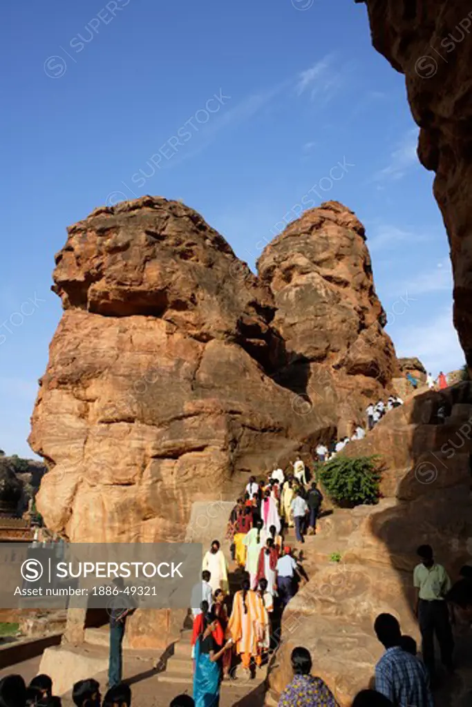 Badami ;  Chalukya ; Caves  575 A.D. - 585 A.D. ;  Dedicated To Shiva ; UNESCO World Heritage Site ; Bellary ; Karnataka ; India