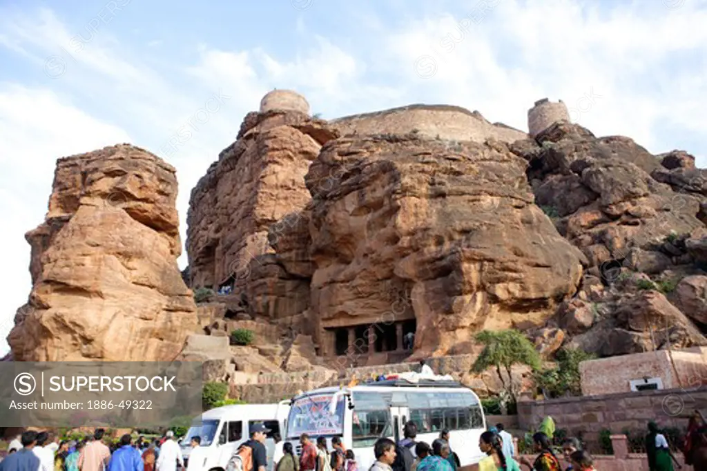 Badami ;  Chalukya ;  Cave 1 ;  575 A.D. - 585 A.D. ;  Dedicated To Shiva ; UNESCO World Heritage Site ; Bellary ; Karnataka ; India