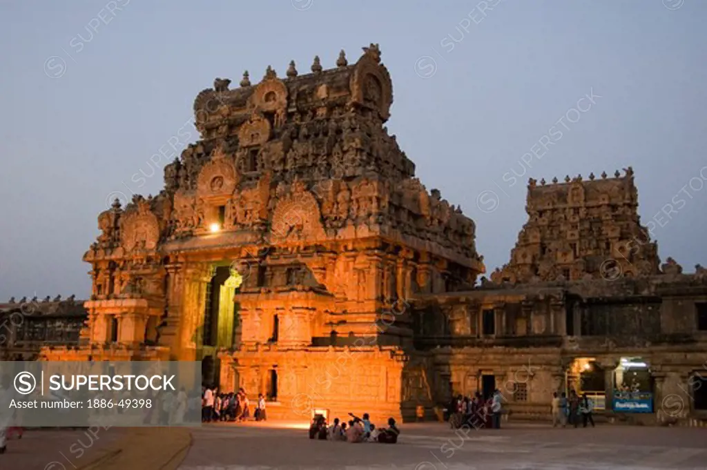 Brihadeshwara temple in silhouette ; world heritage site ; Thanjavur ; Tamilnadu ; India