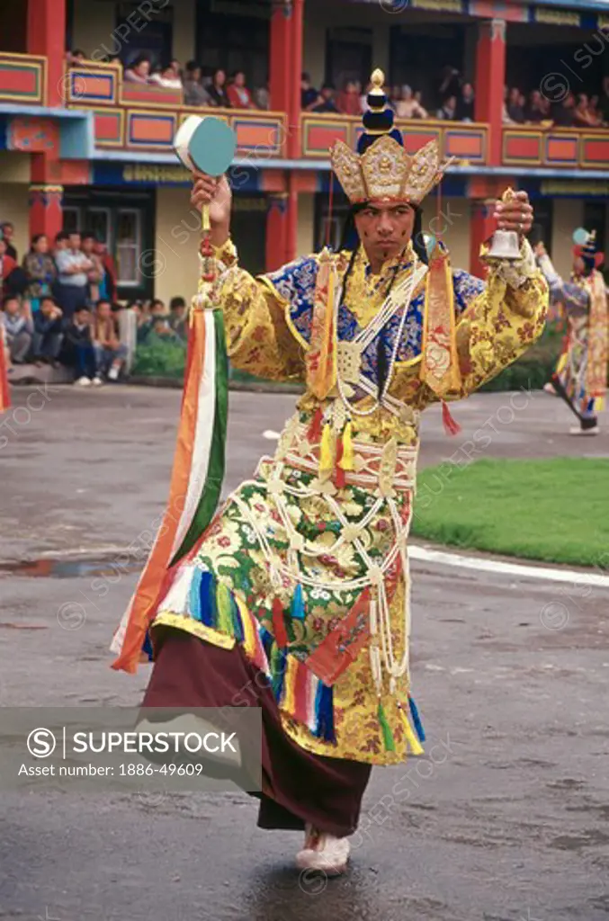 Ceremonial dancer at the birthday celebrations of Guru Padmasambhava; Ralang; South Sikkim ; India