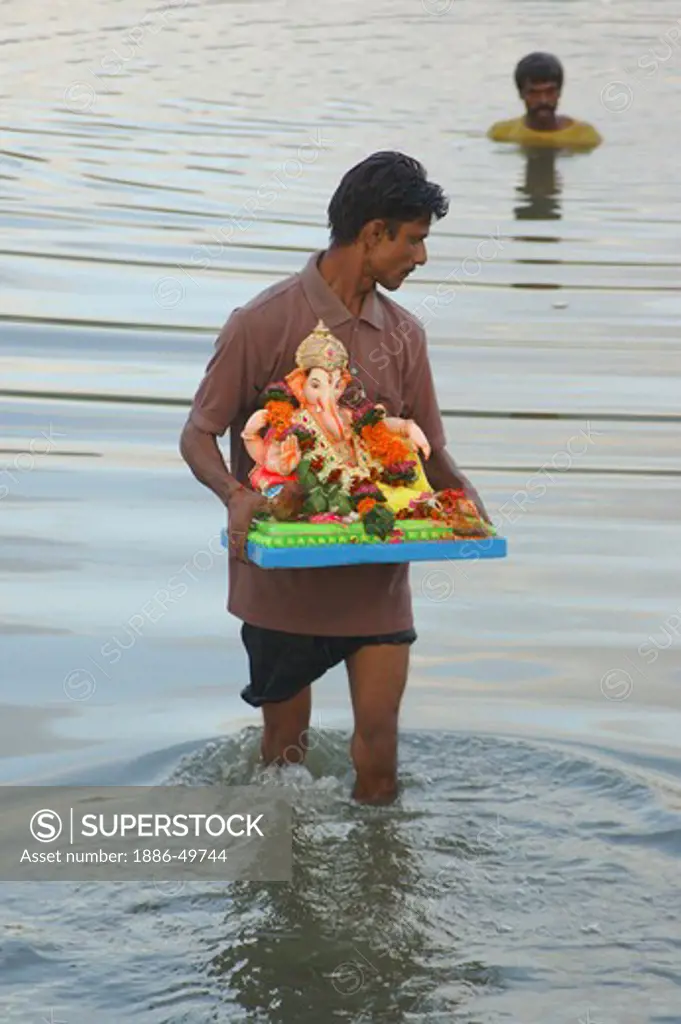 Idol of lord ganesh (elephant headed god)  ;  Ganesh ganpati Festival ;Thane ; Maharashtra ; India