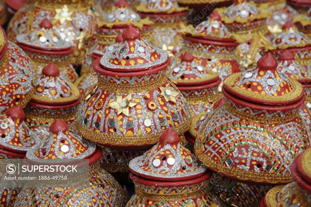 Navaratri dandiya garba Festival; Decorative earthen pot ; Ghatkopar ; Bombay Mumbai ; Maharashtra ; India