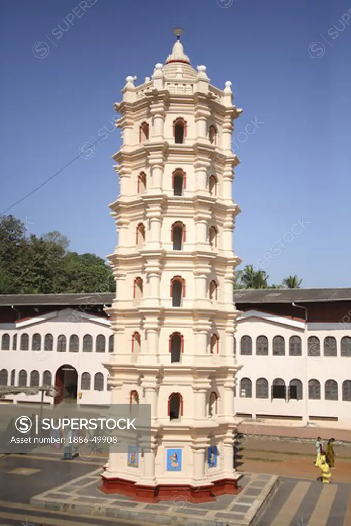 Seven Storied Lamp Tower ; Deepdaan in the courtyard of the Mangesh ; Mangeshi Temple complex ; Priol ; Ponda ; Goa ; India