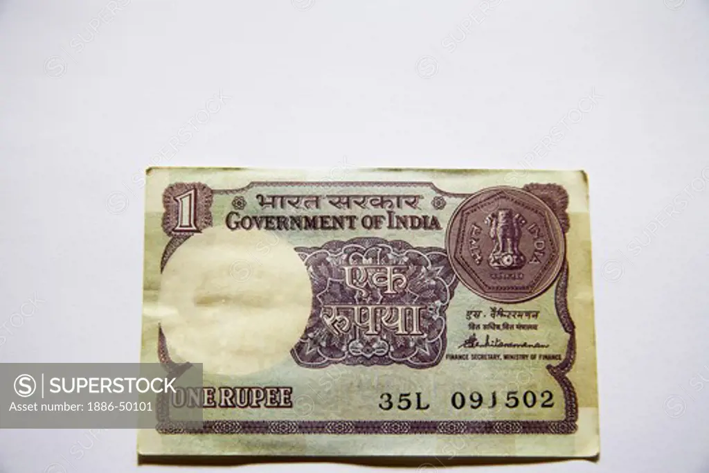Indian currency one rupee note Government of India show front side