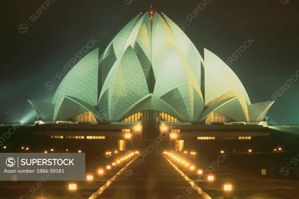 Architectural marvel Bahai Temple also known as Lotus Flower Temple in Delhi, India.