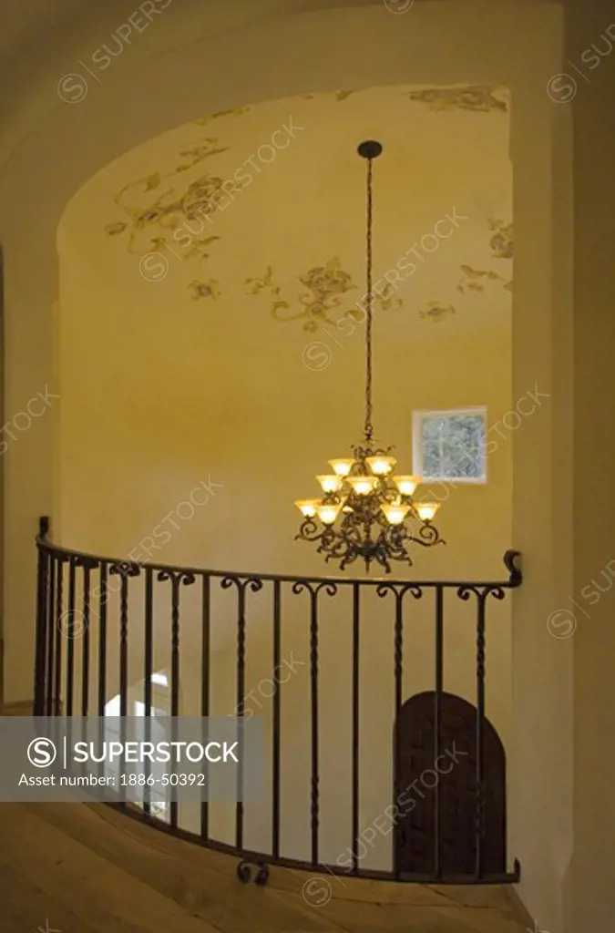 Hand painted DOME CEILING with wrought iron CHANDELIER  and RAILING - CALIFORNIA LUXURY HOME