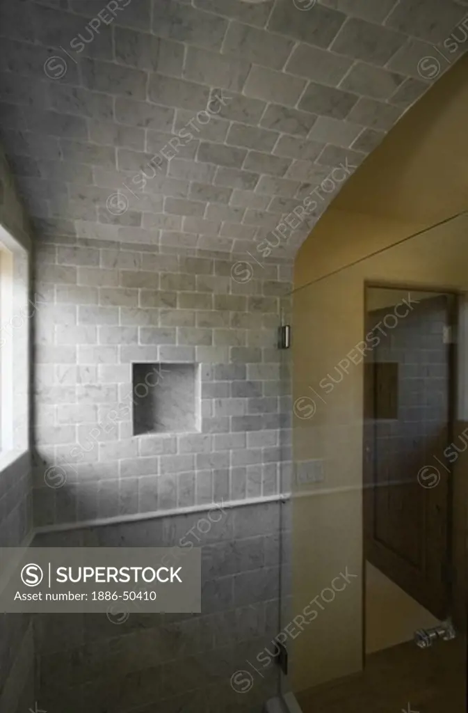 SHOWER STALL with high end TILE WORK in a CALIFORNIA LUXURY HOME