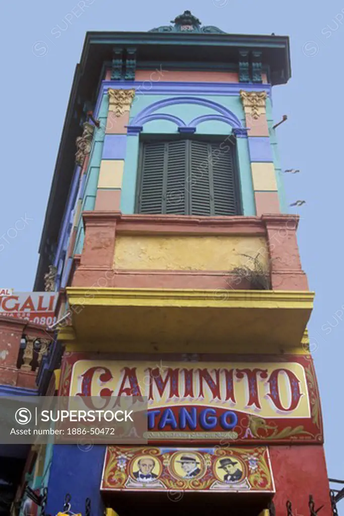 Colorfully painted CAMANITO TANGO in the ITALIAN IMMIGRANT neighborhood of LA BOCA - BUENOS AIRES, ARGENTINA