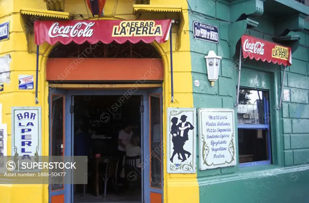 Colorfully painted CAFE LA PERLA in the ITALIAN IMMIGRANT neighborhood of LA BOCA - BUENOS AIRES, ARGENTINA