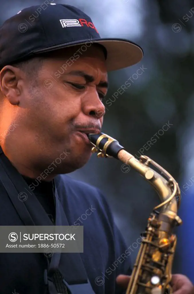JIMMY McELROY plays TENOR SAXOPHONE with his band at the MONTEREY BAY BLUES FESTIVAL