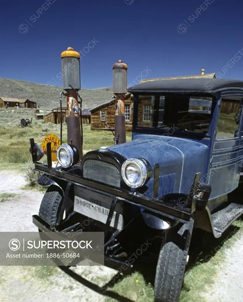 39 DODGE & GAS PUMP at BODIE STATE historic PARK, the Nations best preserved GOLD MINING TOWN