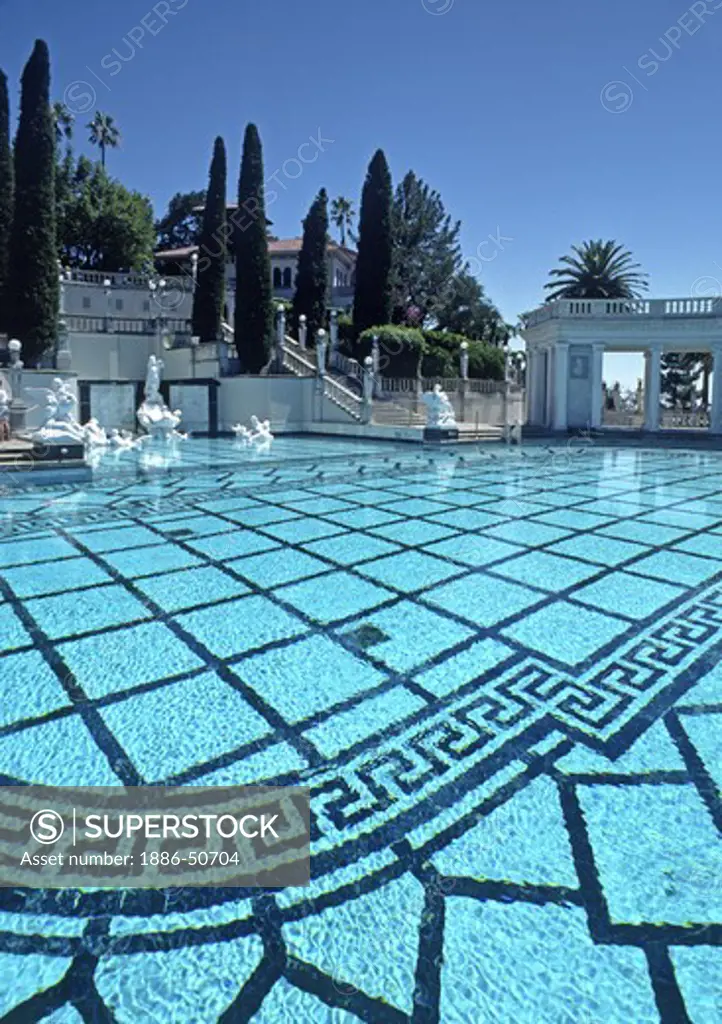 The magnificent outdoor pool at HEARST CASTLE, built by WILLIAM RANDOLPH HEARST, the Newspaper magnate.