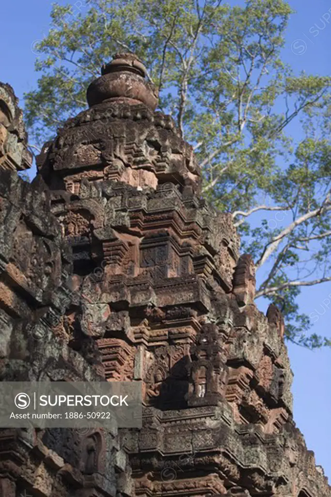 Hindu temples in the inner enclosure of Banteay Srei  in red sandstone, 10th century Khmer architecture at Angkor Wat -  Siem Reap, Cambodia