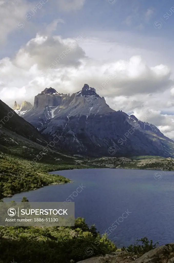 The (HORNS) CUERNOS DEL PAINE & LAKE NORDENSKJOLD in TORRES DEL PAINE NATIONAL PARK - PATAGONIA, CHILE