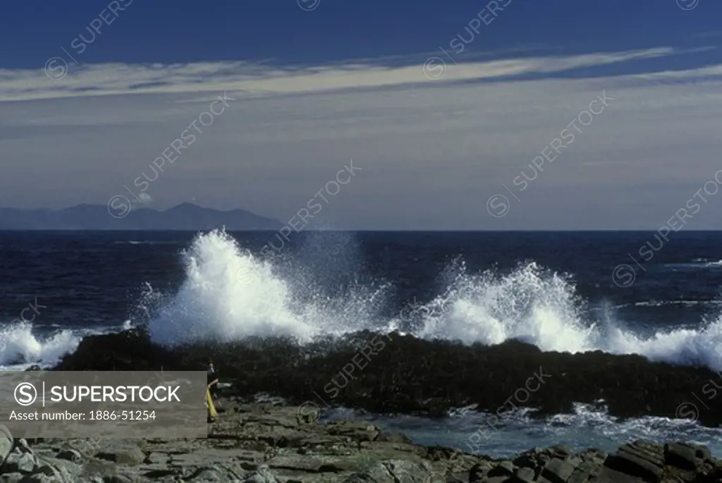 The PACIFIC OCEAN smashes into the rocky shore of LOS MOLLES, a beach community north of Valparaiso - CHILE