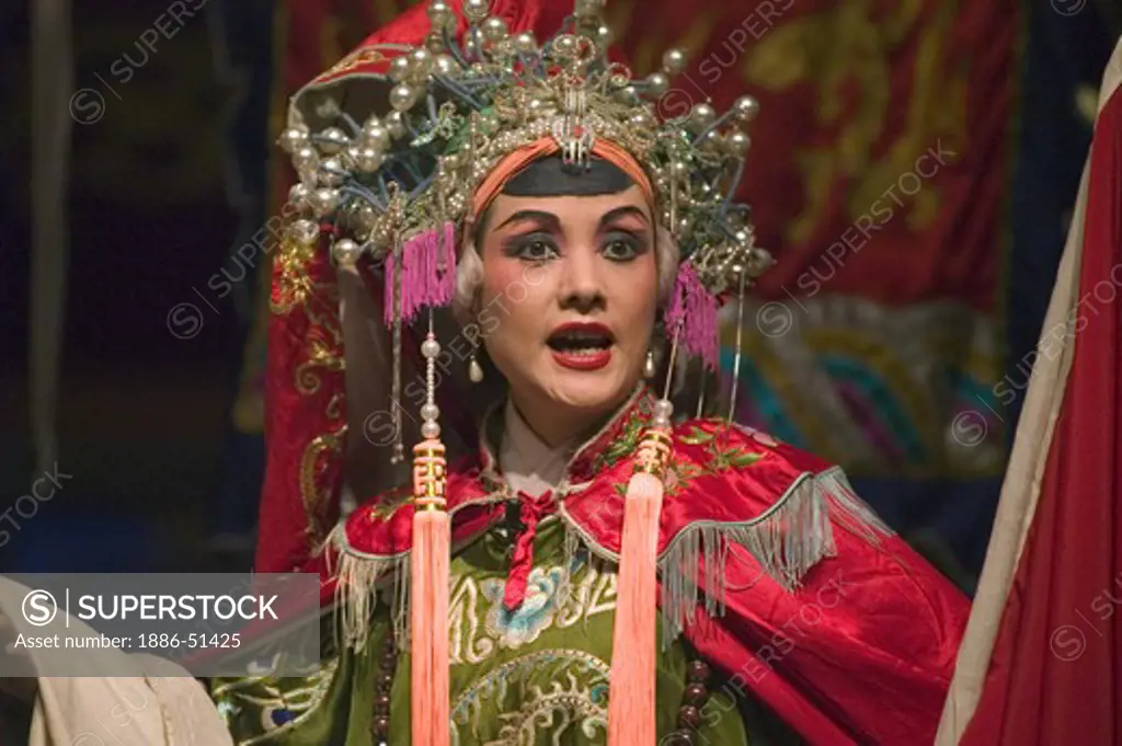 Female star in full costume preforms at the Chinese Opera - Chengdu, China in Sichuan Province