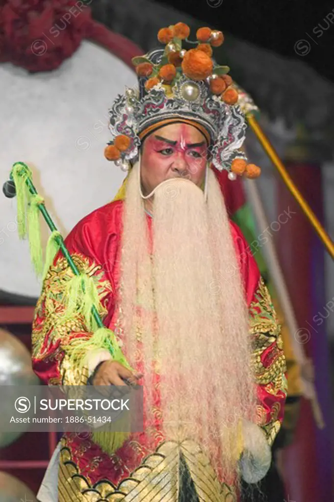 Male actor with large beard at the Chinese Opera - Chengdu, China in Sichuan Province