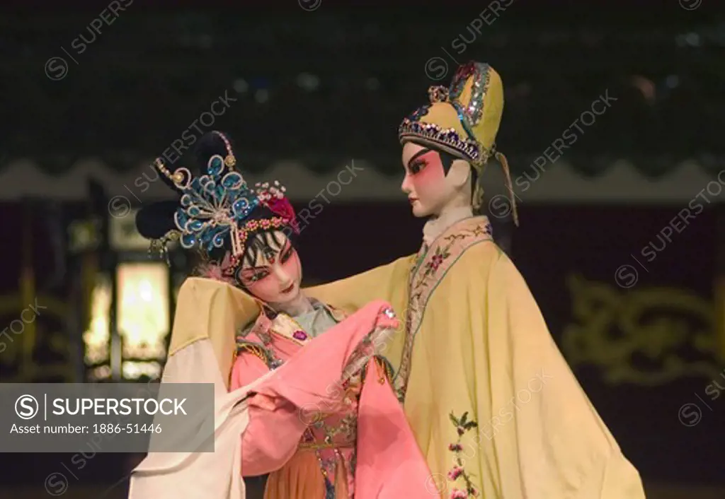 Romantic couple in a traditional Chinese Puppet Show drama - Chengdu, China in Sichuan Province