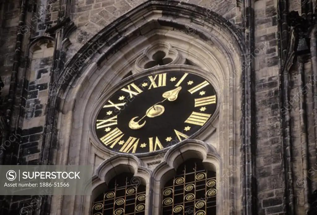 Clock on Saint Vitus Cathedral, Prague, Czech Republic 1344-52 Prague, Czech Republic