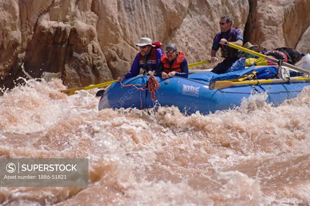 Rafters navigate GRANITE RAPID at mile 94, a Class 8 with a 17 foot drop and one of the largest on the Colorado River - GRAND CANYON, ARIZONA