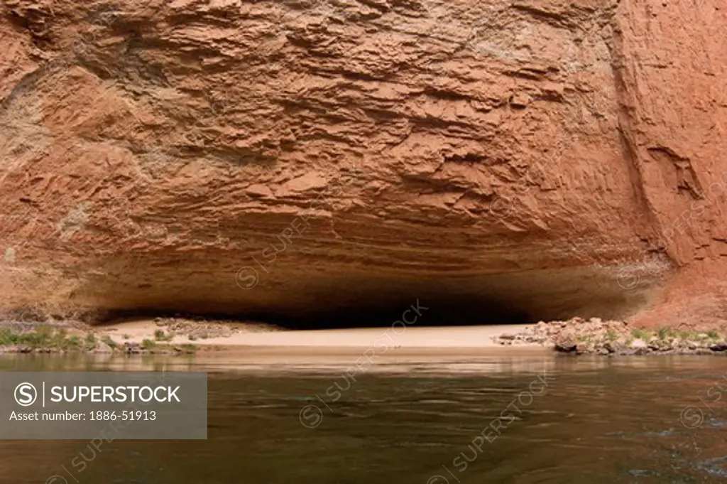 REDWALL CAVERN is a large cave found at mile 33 along the Colorado River - GRAND CANYON,  ARIZONA