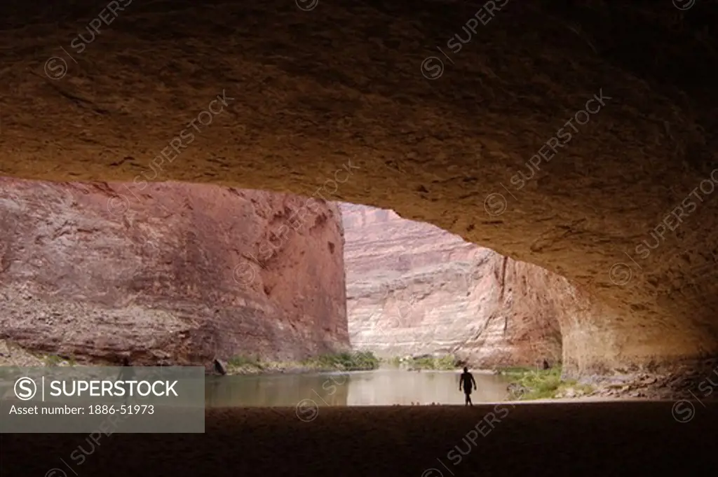 Rafters stop at REDWALL CAVERN, a very large cave found at mile 33 along the Colorado River - GRAND CANYON,  ARIZONA