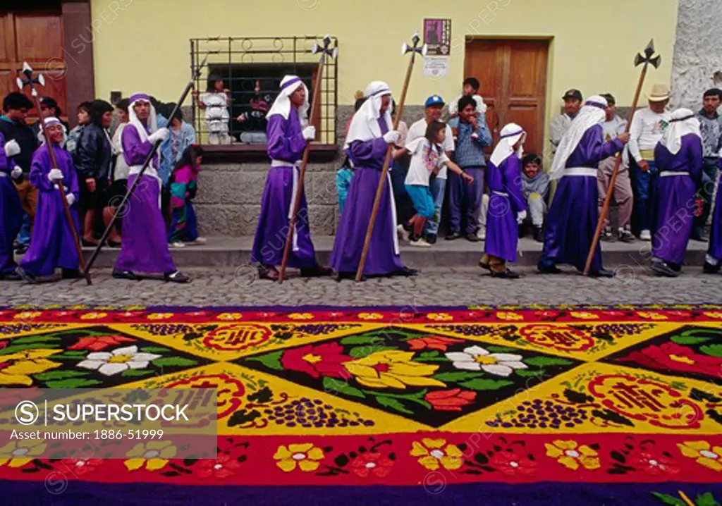 ALFOMBRA (carpet) made of sawdust and flowers for GOOD FRIDAY, a tradition dating to the 16th century - ANTIGUA, GUATAMALA