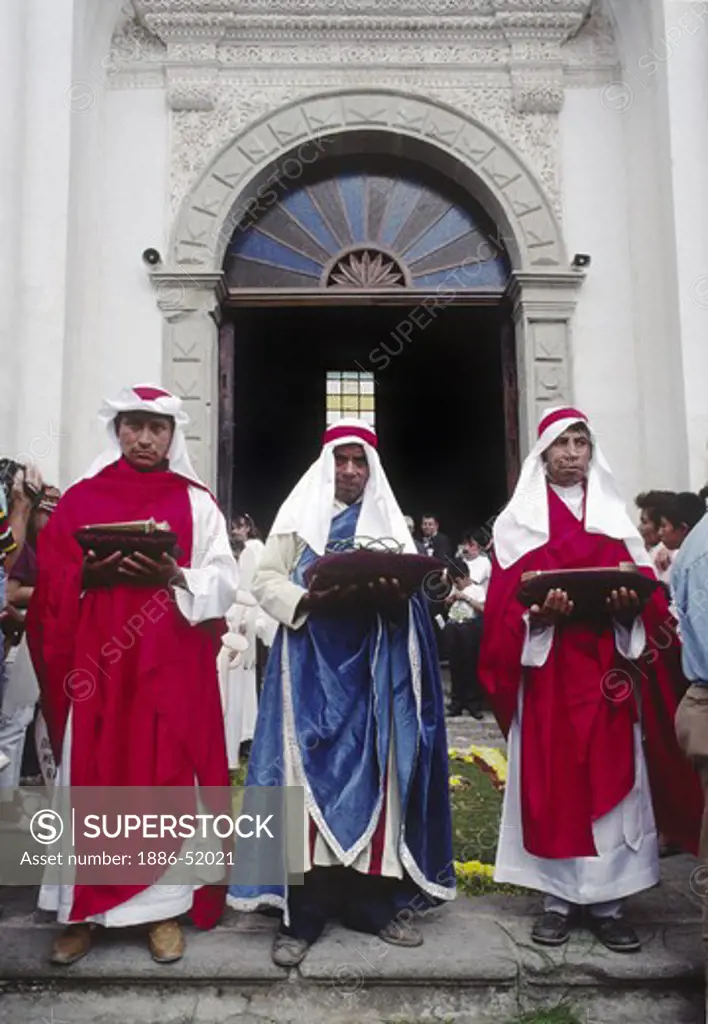 The 3 KINGS carrying CATHOLIC SYMBOLS of CHRIST'S CRUCIFICTION during GOOD FRIDAY PROCESSION - ANTIGUA, GUATAMALA