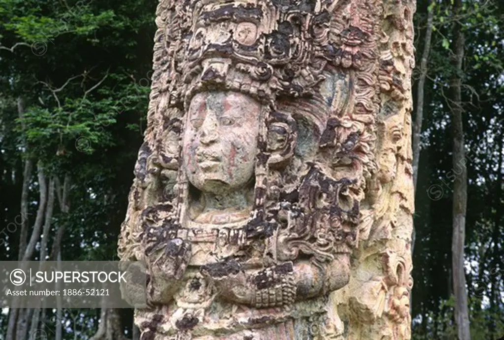 STELA H depicts 18 RABBITwith elaborate headdress (AD 730) - COPAN RUINS, HONDURAS