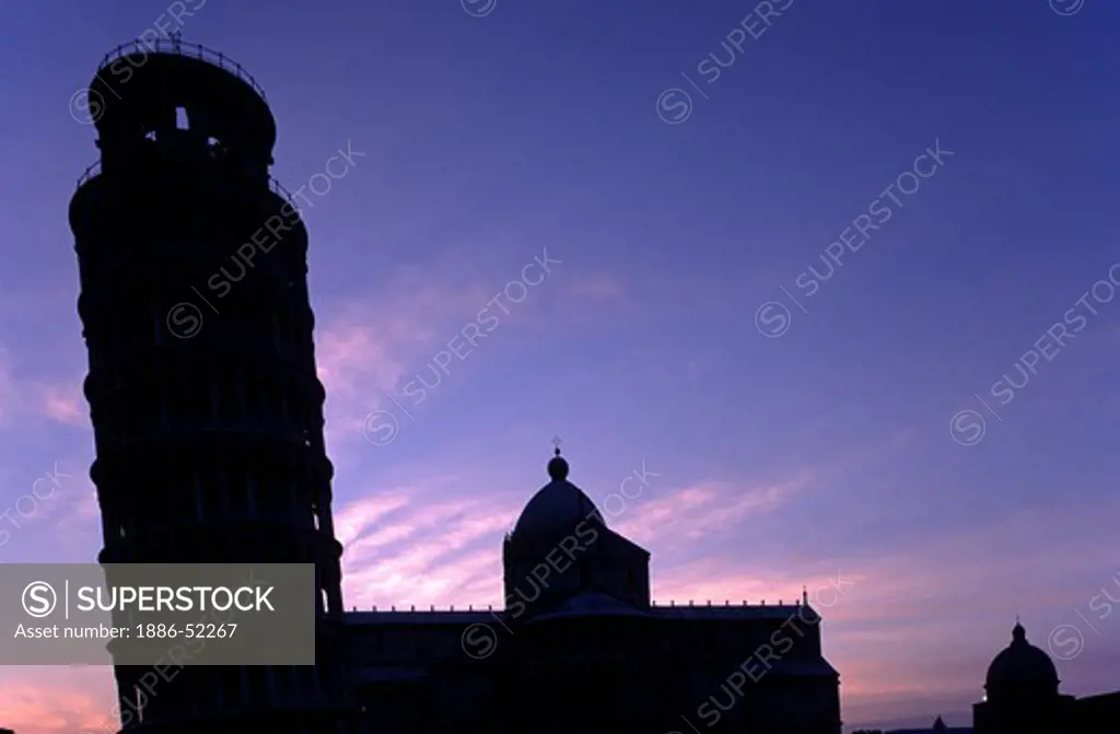 Sunset silhouettes The LEANING TOWER OF PISA (12th Cent.) & The DUOMO (Cathedral) - PISA