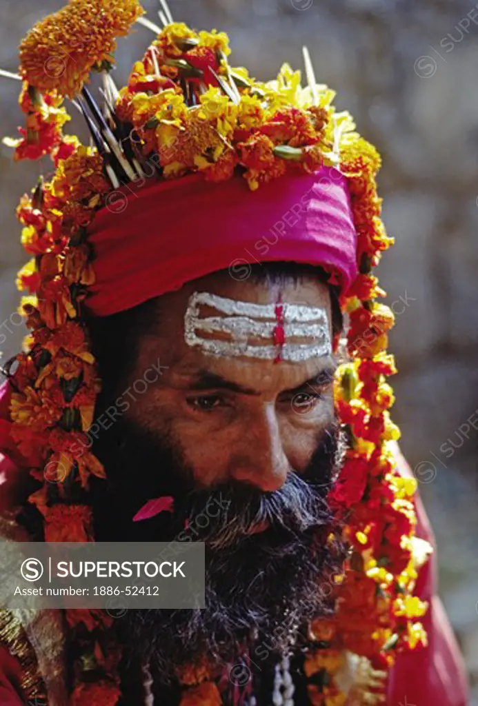 A SADDHU or Hindu Renunciate at the temple of DASHINKALI.  The goddess KALI is the wrathful form of PARVATI - KATHAMANDU, NEPAL