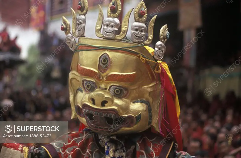 Masked dancer representing a Buddhist Deity at the Monlam Chenmo, Katok Monastery - Kham, (Tibet), Sichuan, China